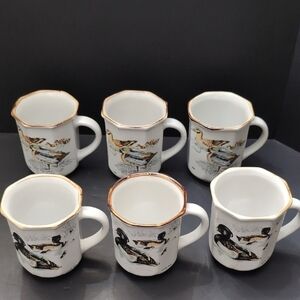 VGT, Stoneware Northkraft Korea Set Of 6 Coffee Cups with Swimming Ducks.